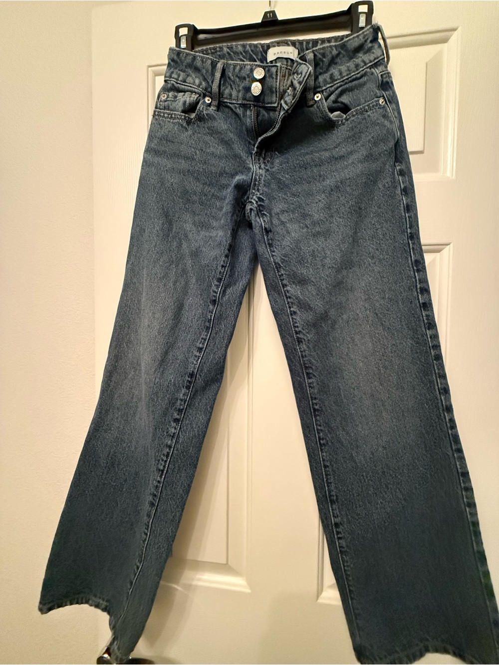 PacSun Low Rise Girlfriend Jeans Size 23 Medium Wash Denim Cargo Flap Pockets